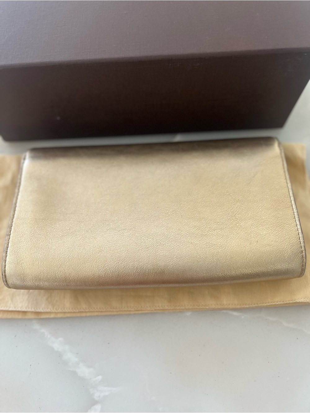 Authentic Louis Vuitton Louise MM Metallic Gold Leather Envelope Clutch Bag - Picture 7 of 10